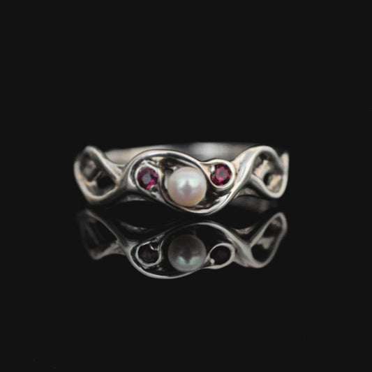 Mira - Pearl and Ruby Ring Set in Easy Care Continuum® Silver. Shop Exclusive Wave Ring Design. Free Shipping within the US.
