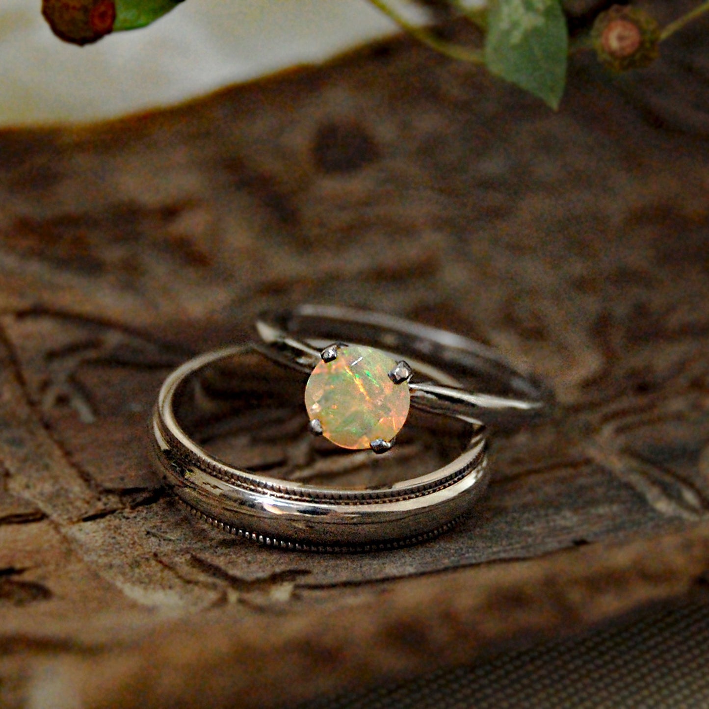 Callie - Solitaire Ring Features a Brilliant Opal Set in Solid Rhodium Plated Sterling Silver for Ease of Care. FREE SHIP US.