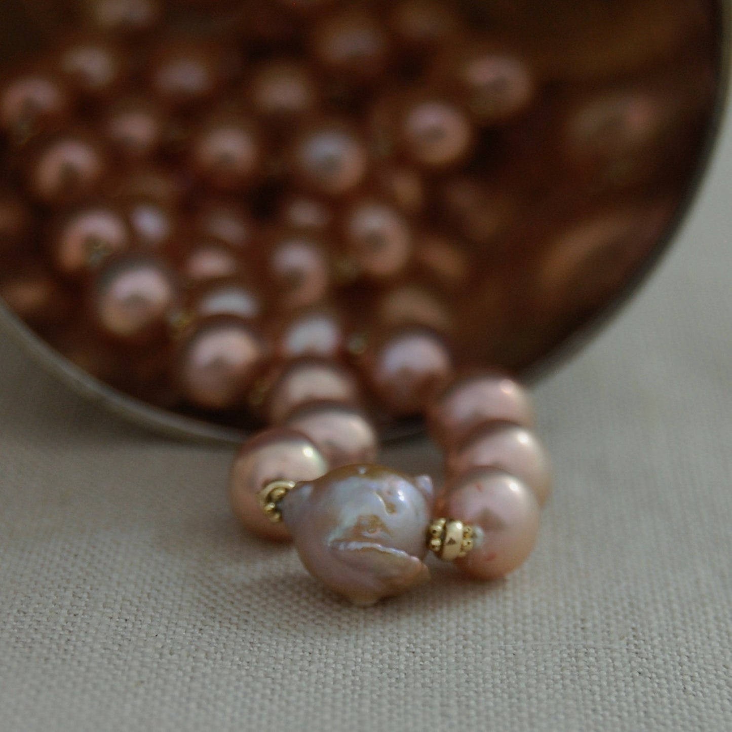 Greta - Pearl and Gold Matinee Necklace Handmade - Gift Wrapping Included. FREE SHIPPING US.