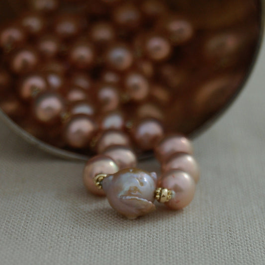 Greta - Pearl and Gold Matinee Necklace Handmade - Gift Wrapping Included. FREE SHIPPING US.