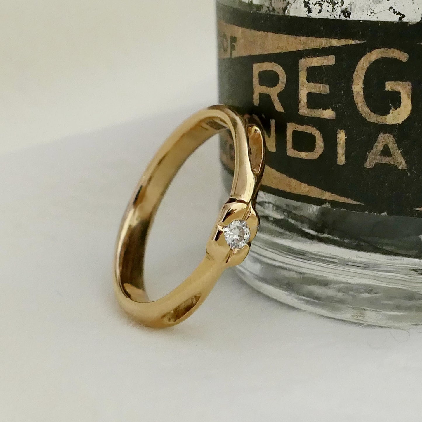 Aina - Moissanite engagement, stacking ring set in solid 14kt yellow gold. FREE SHIPPING within the US.