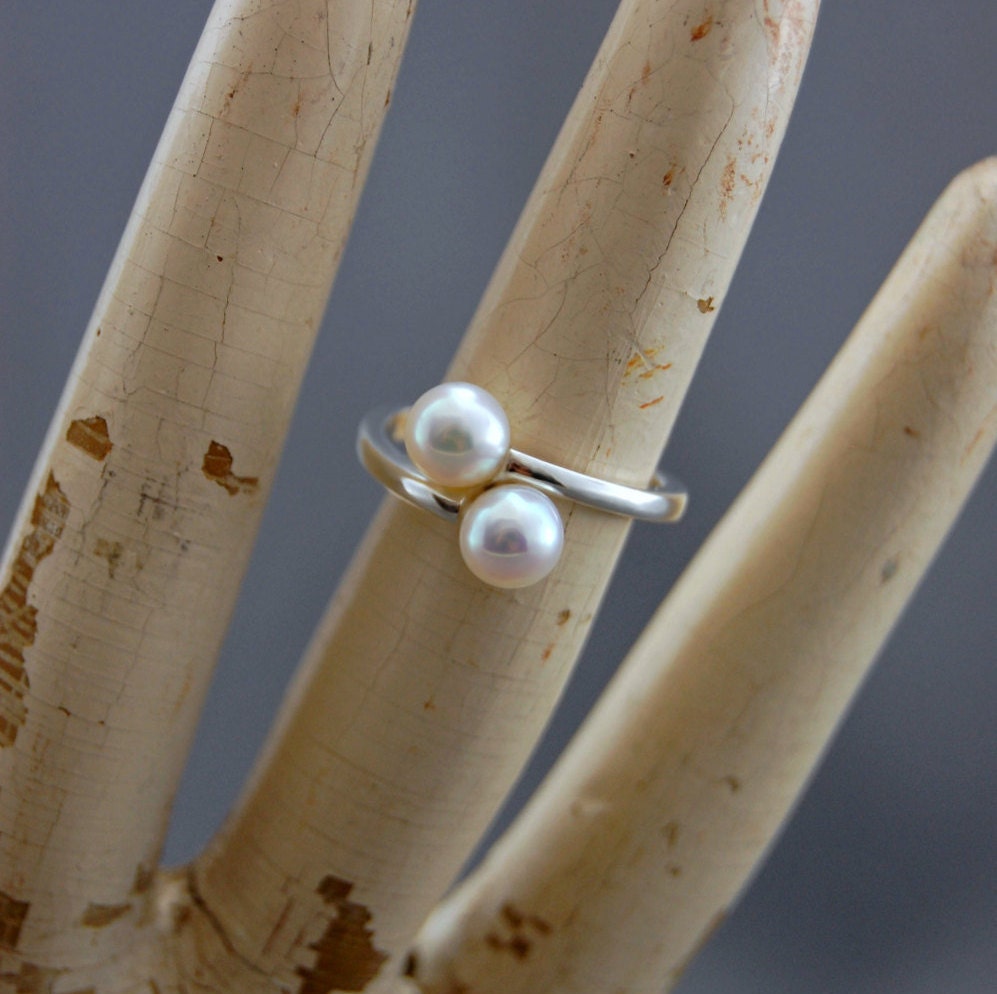 Kumiko - Pearl Ring, Double Pearl Ring Set in Easy Care Continuum® Silver, FREE SHIP US.