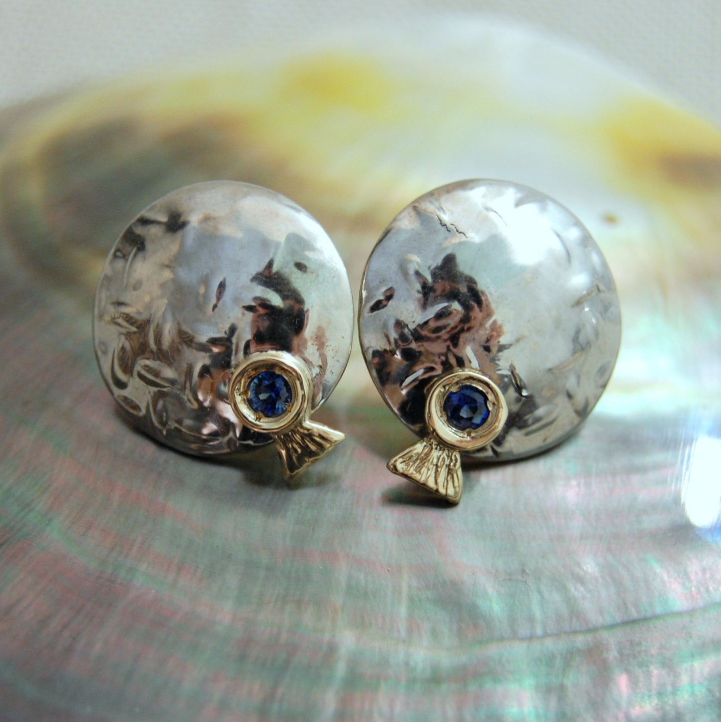 Sana - Blue Sapphire Modernist Earrings, FREE SHIP US