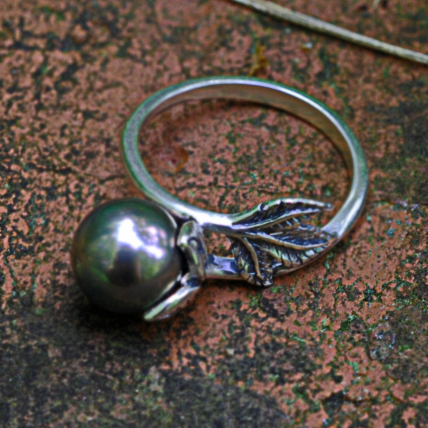 Camellia - Pearl Solitaire Ring Features a Rare Tahitian Pearl Set in Solid Sterling Silver, FREE SHIPPING US