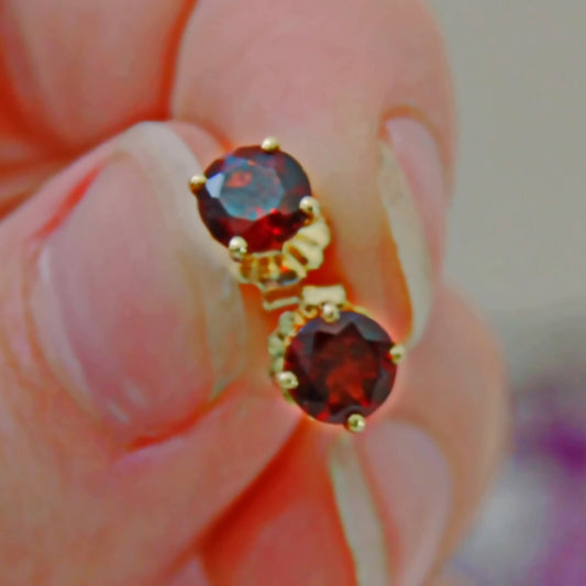 Nakhti - Garnet Stud Earrings Feature Richly Colored Garnet Gemstones Set in Solid 14kt Yellow Gold, FREE SHIP US