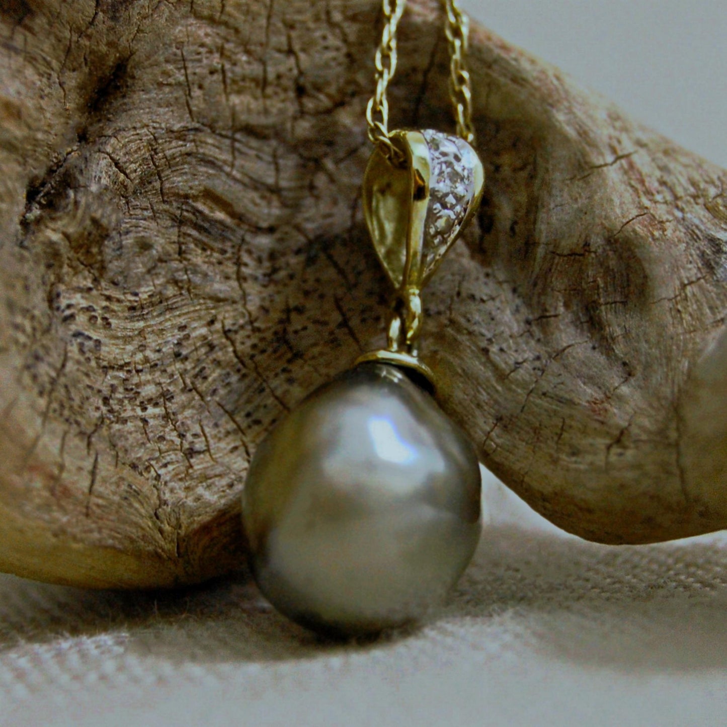 Ally - Baroque Tahitian Pearl Pendant with 14k Gold Diamond Accent