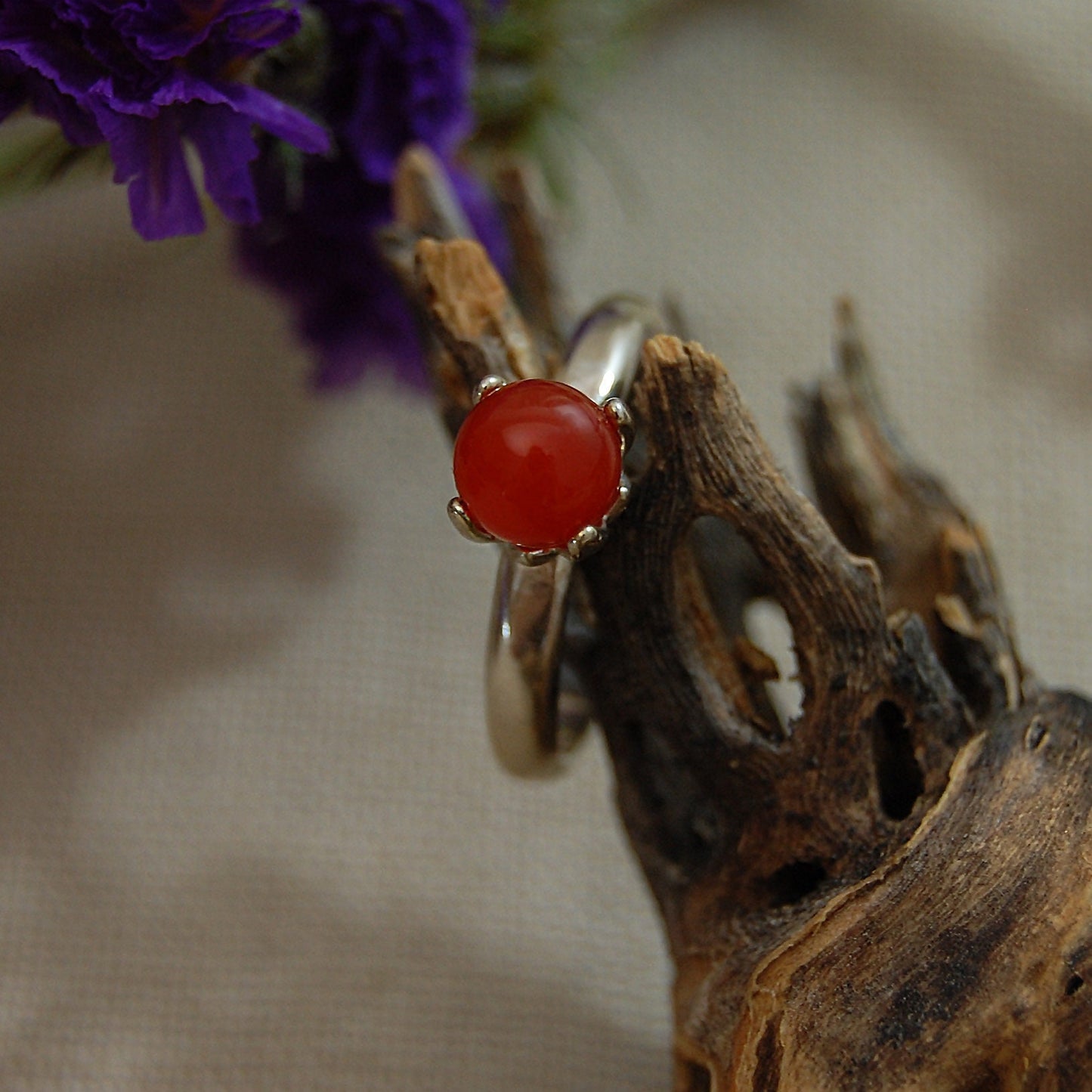 Nerida - Red Carnelian and Argentium® Silver Gemstone Ring