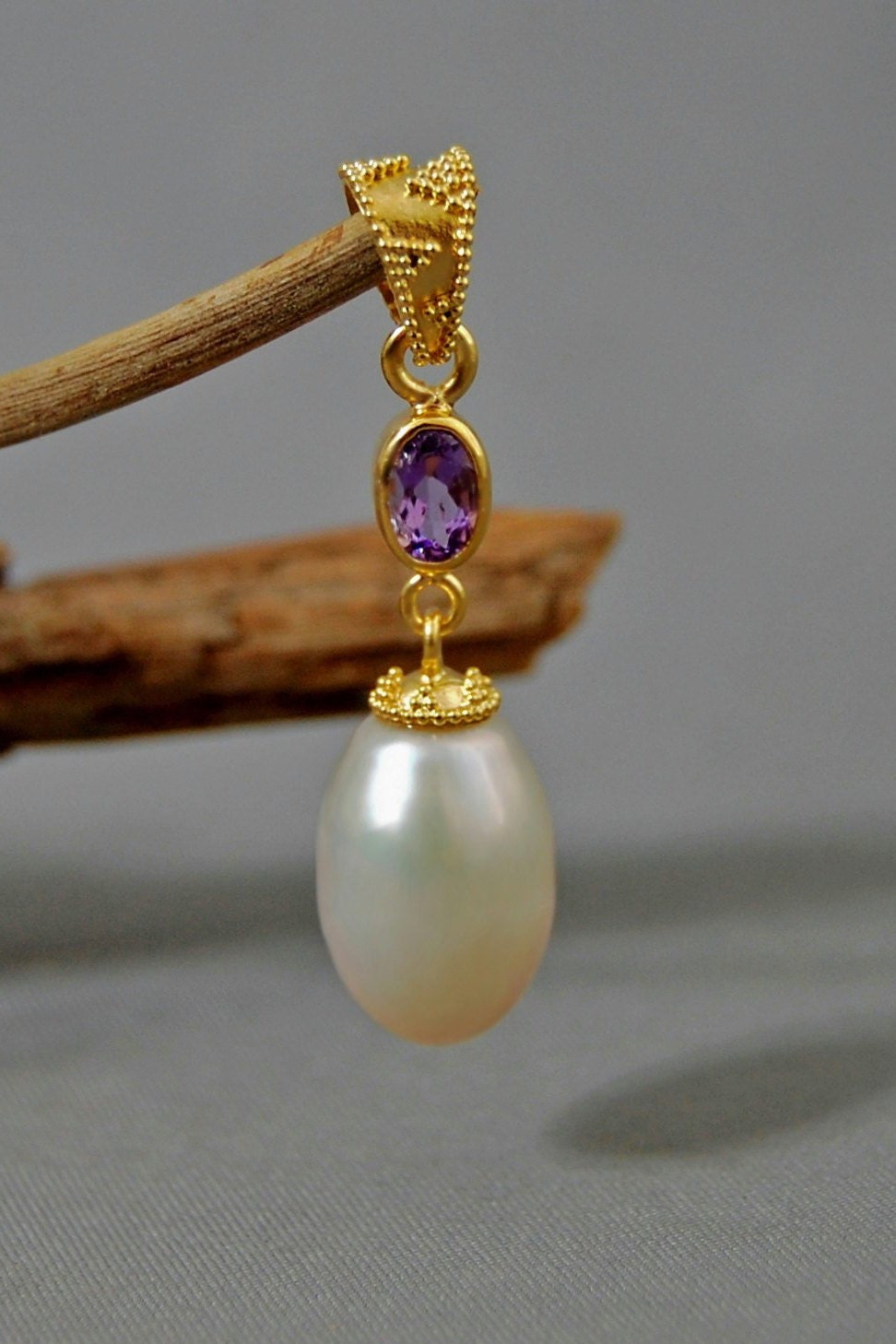 Aaloka - Rose de France & Pearl Pendant Gold Vermeil