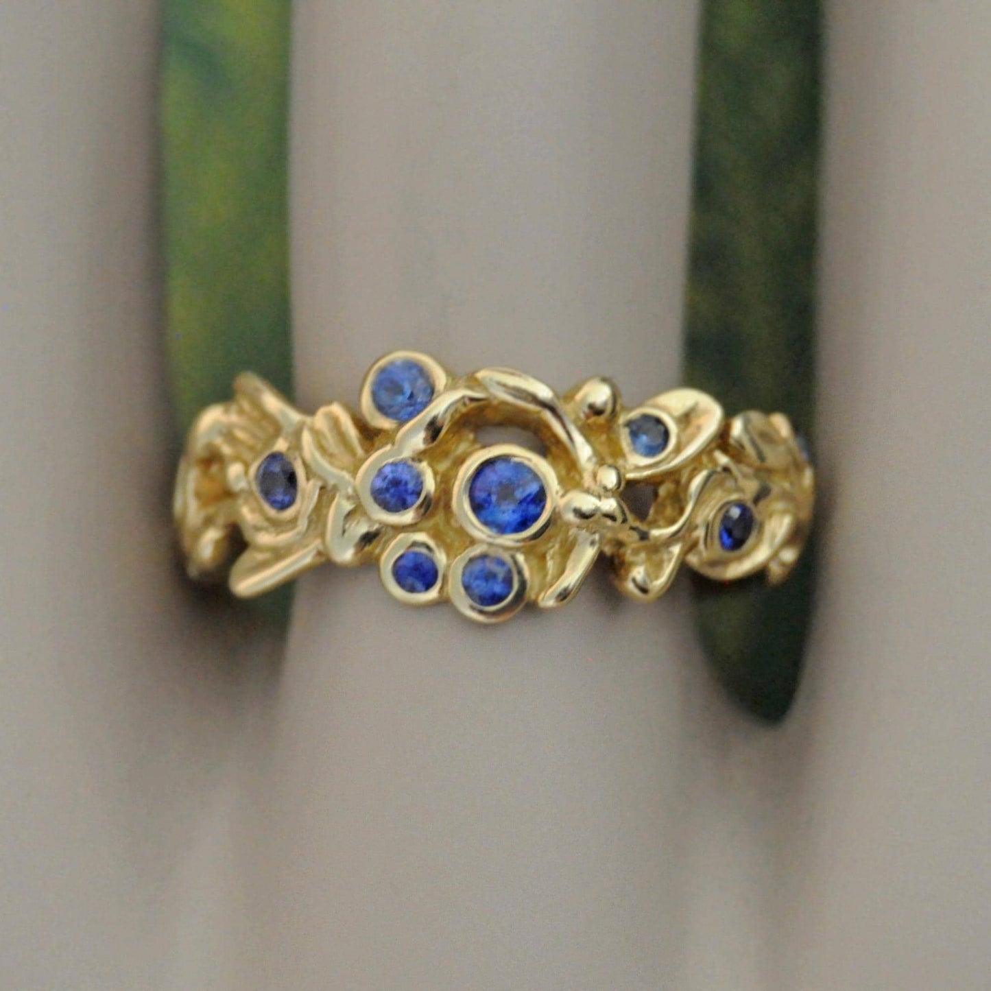Alyssa - Blue Sapphire Ring Set in 14kt Solid Gold with a Floral Motif. SHOP EXCLUSIVE. Free Shipping US.