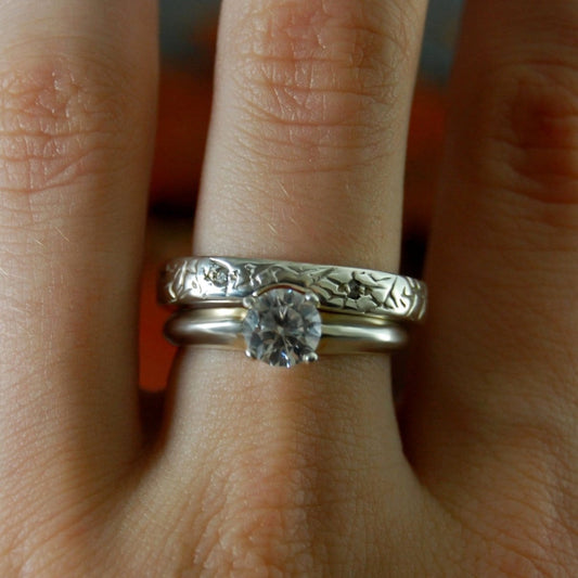 Melody - Unique Cut Out Wedding Band with Cubic Zirconia Accents, Silver, FREE SHIP US