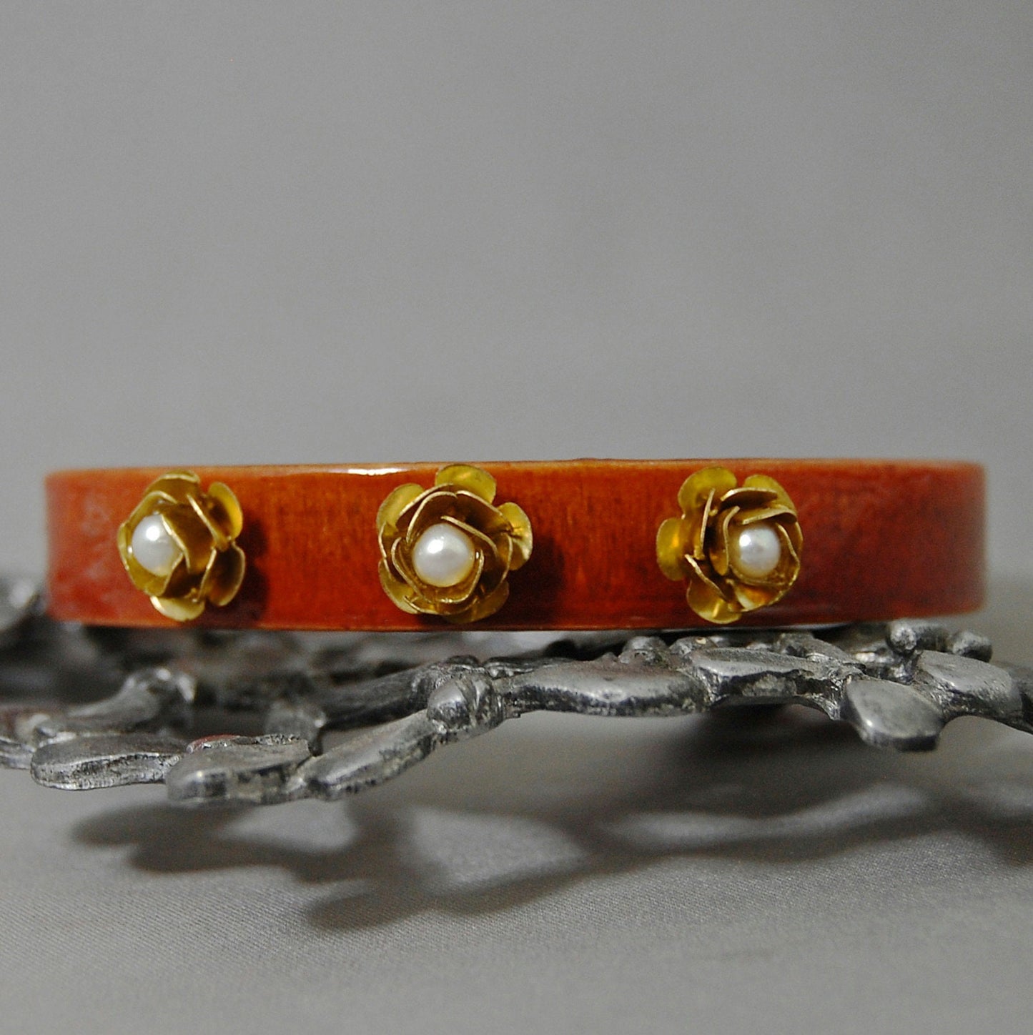 Veera - Handmade Wooden Pearl Floral Bangle, Eco-Friendly Fashion, FREE SHIP US