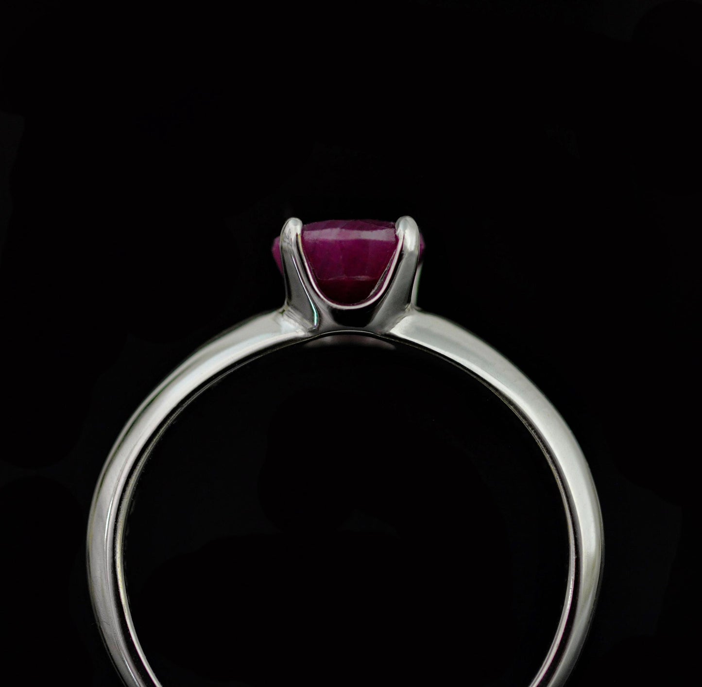 Corazon - Ruby Ring Set in Solid Argentium® Silver, Rhodium Plated for Ease of Care. Free Shipping US.