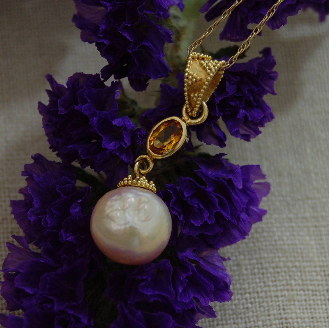 Freda - Pearl & Sapphire Statement Pendant 24k Gold Vermeil