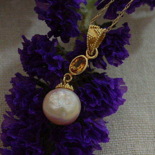 Freda - Pearl & Sapphire Statement Pendant 24k Gold Vermeil