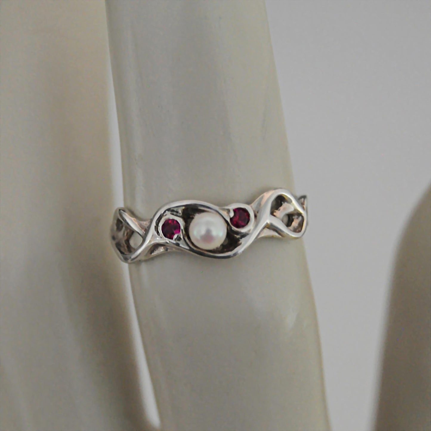 Mira - Pearl and Ruby Ring Set in Easy Care Continuum® Silver. Shop Exclusive Wave Ring Design. Free Shipping within the US.