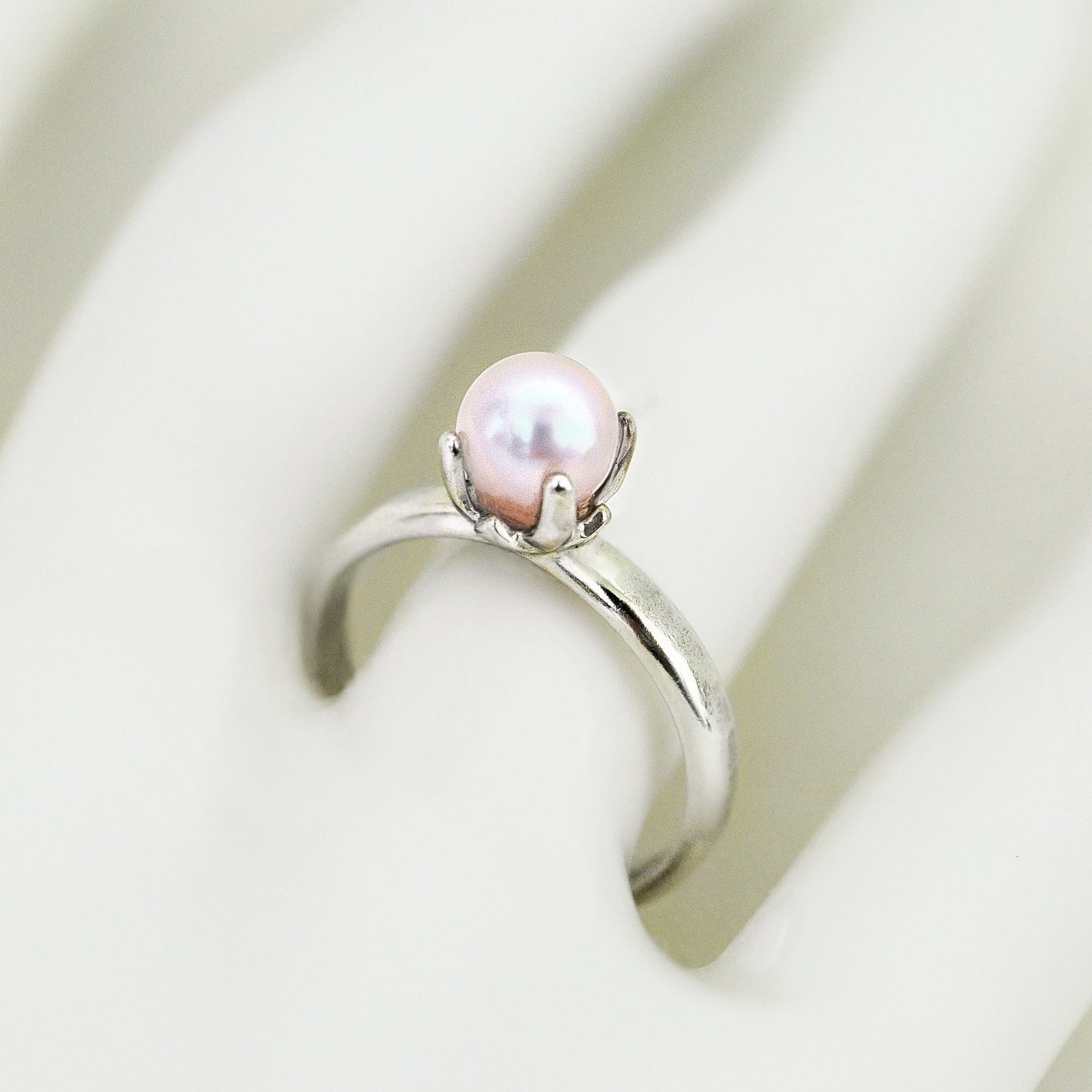 Doris -  Pearl Solitaire Ring; Freshwater Pearl; Argentium® Sterling Silver; Engagement Ring