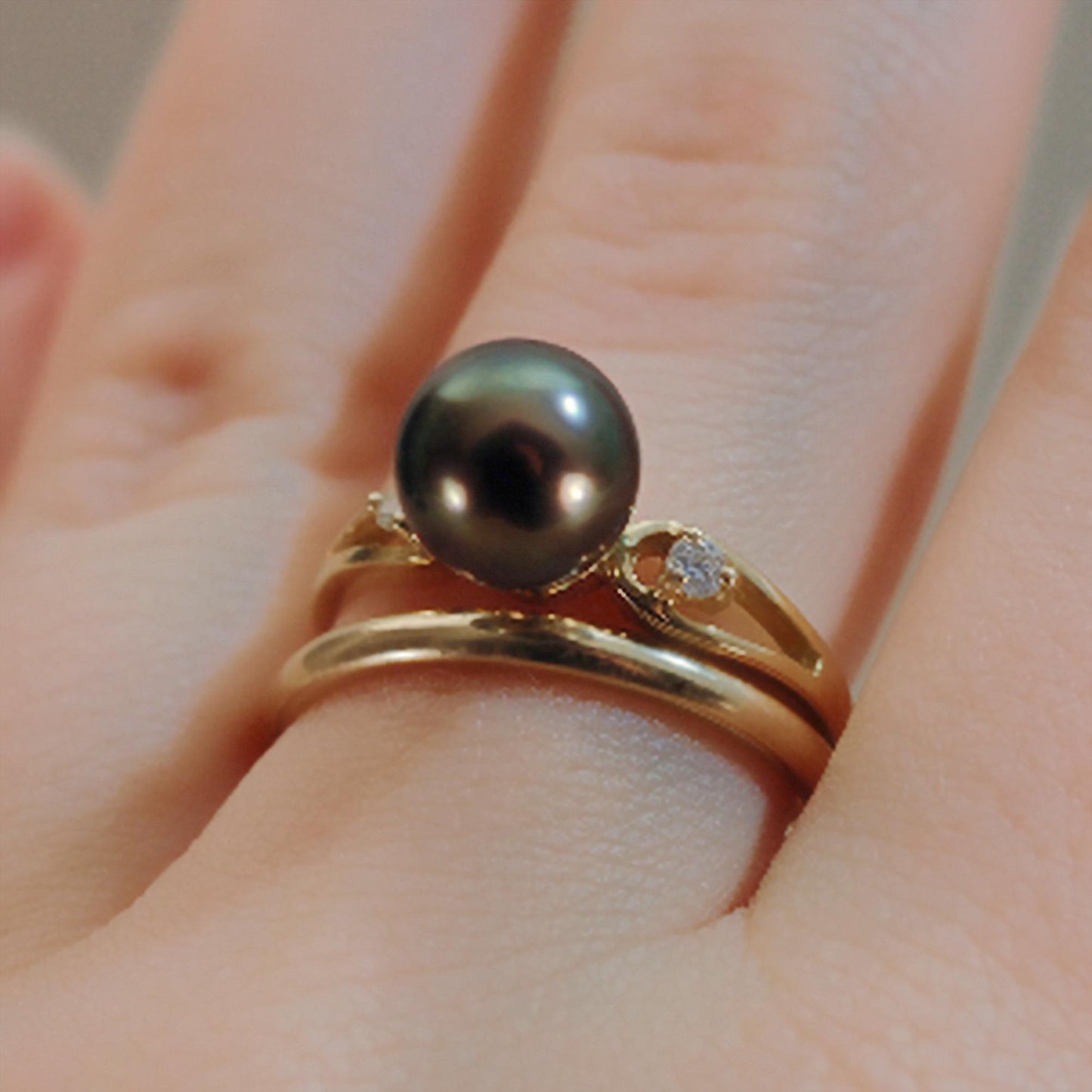 Arden - Engagement Ring, Tahitian Pearl with Diamond Accents, 14kt gold, FREE SHIPPING US
