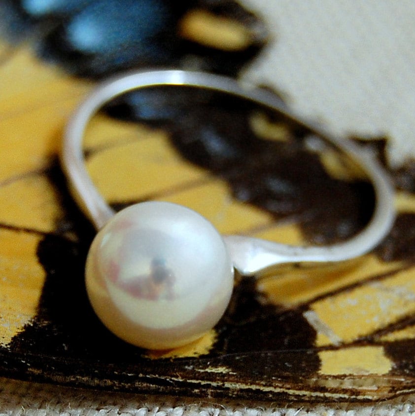 Amita - Pearl Engagement, Promise or Stacking Ring, Sterling Silver, FREE SHIP US