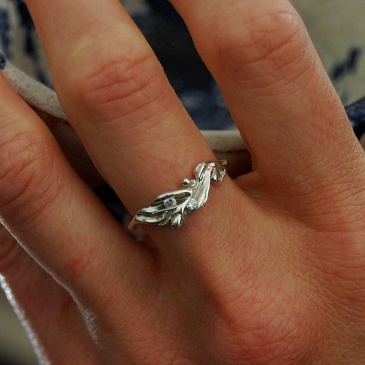 Aiyana Marie - One of a Kind Wedding Ring, Recycled Sterling Silver with Gemstones, Conflict Free Diamonds, FREE SHIP US