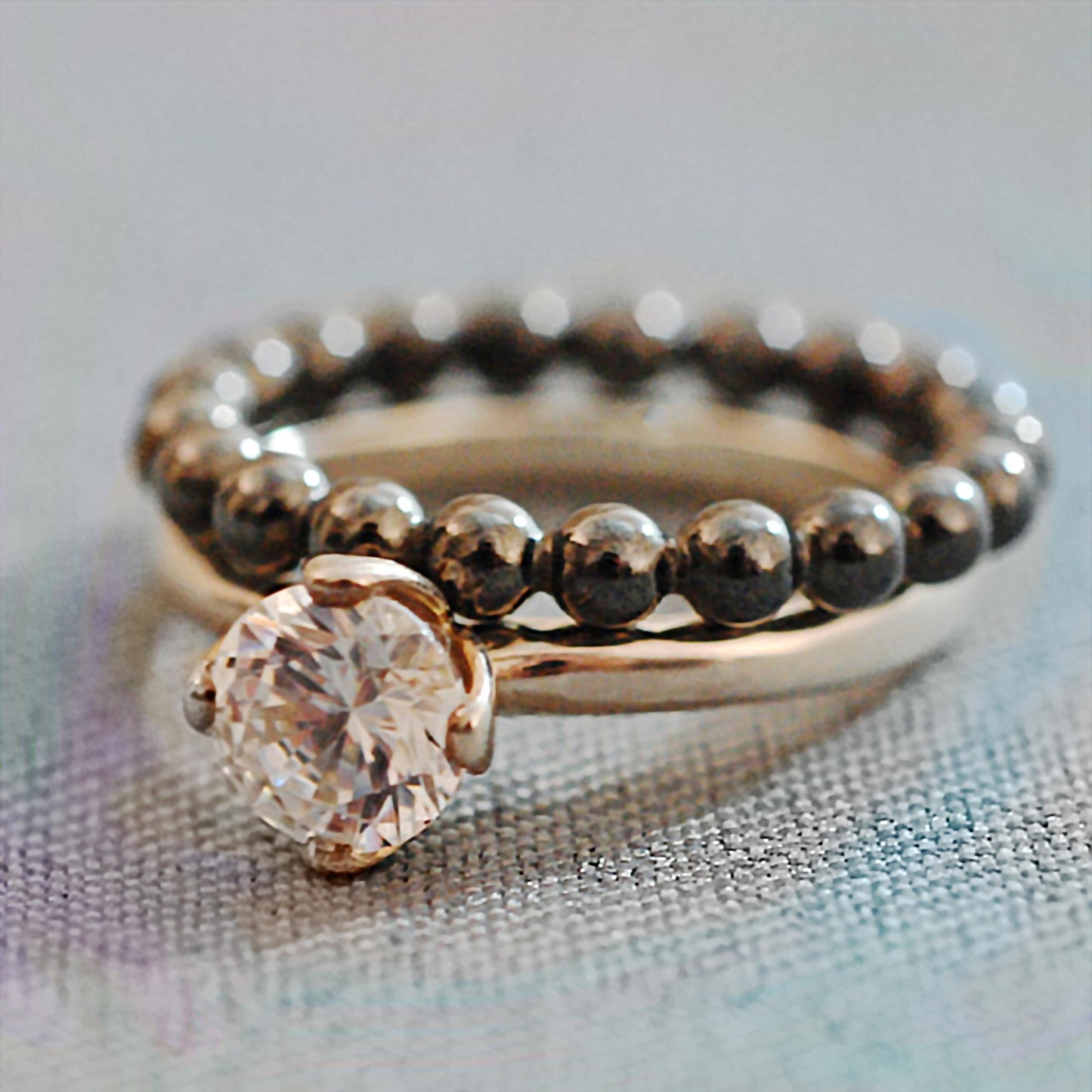 Eleena - Beaded Band, Black Rhodium, Sterling Silver Ring, FREE SHIPPING US