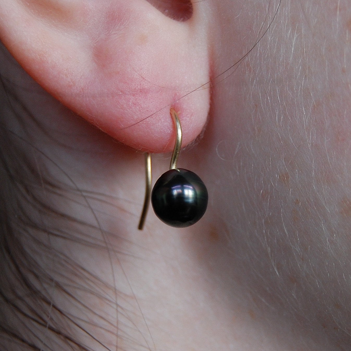 Gemma - Black Tahitian Pearl Earrings 14k Gold FREE SHIP US
