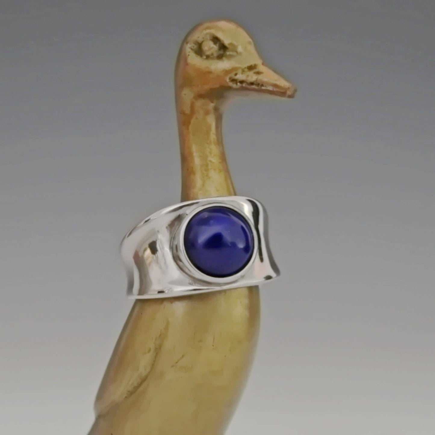 Hart - Contemporary Lapis Lazuli Wide Band Ring Set in Rhodium Plated Solid Sterling Silver. Perfect Gift for Him or Her!