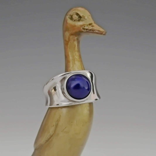 Hart - Contemporary Lapis Lazuli Wide Band Ring Set in Rhodium Plated Solid Sterling Silver. Perfect Gift for Him or Her!