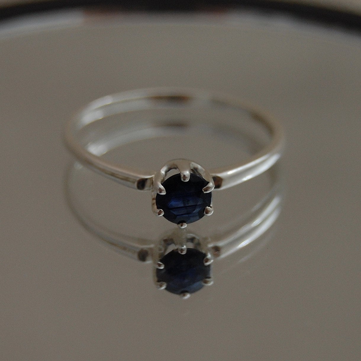 Cassandra - Sapphire Solitaire Ring Set in Rhodium Plated Sterling Silver, FREE SHIPPING US