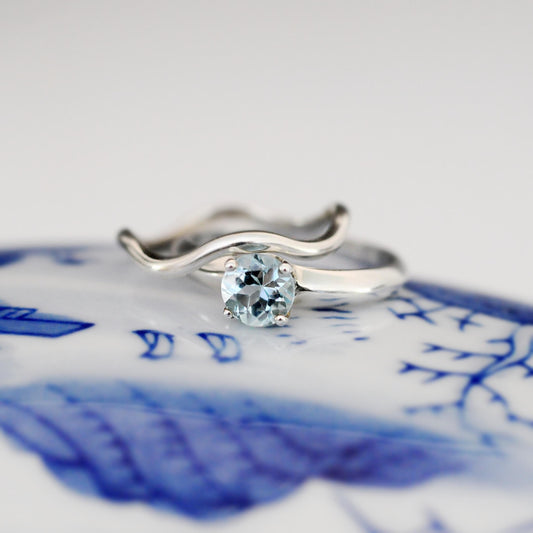 Azora - Beautiful Sky Blue Topaz Gemstone Ring Set in Solid Easy Care Argentium Silver, FREE SHIPPING US.