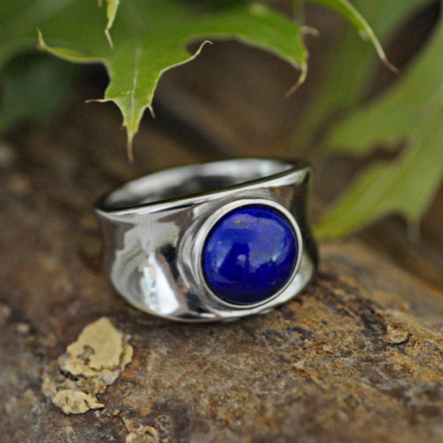 Hart - Contemporary Lapis Lazuli Wide Band Ring Set in Rhodium Plated Solid Sterling Silver. Perfect Gift for Him or Her!