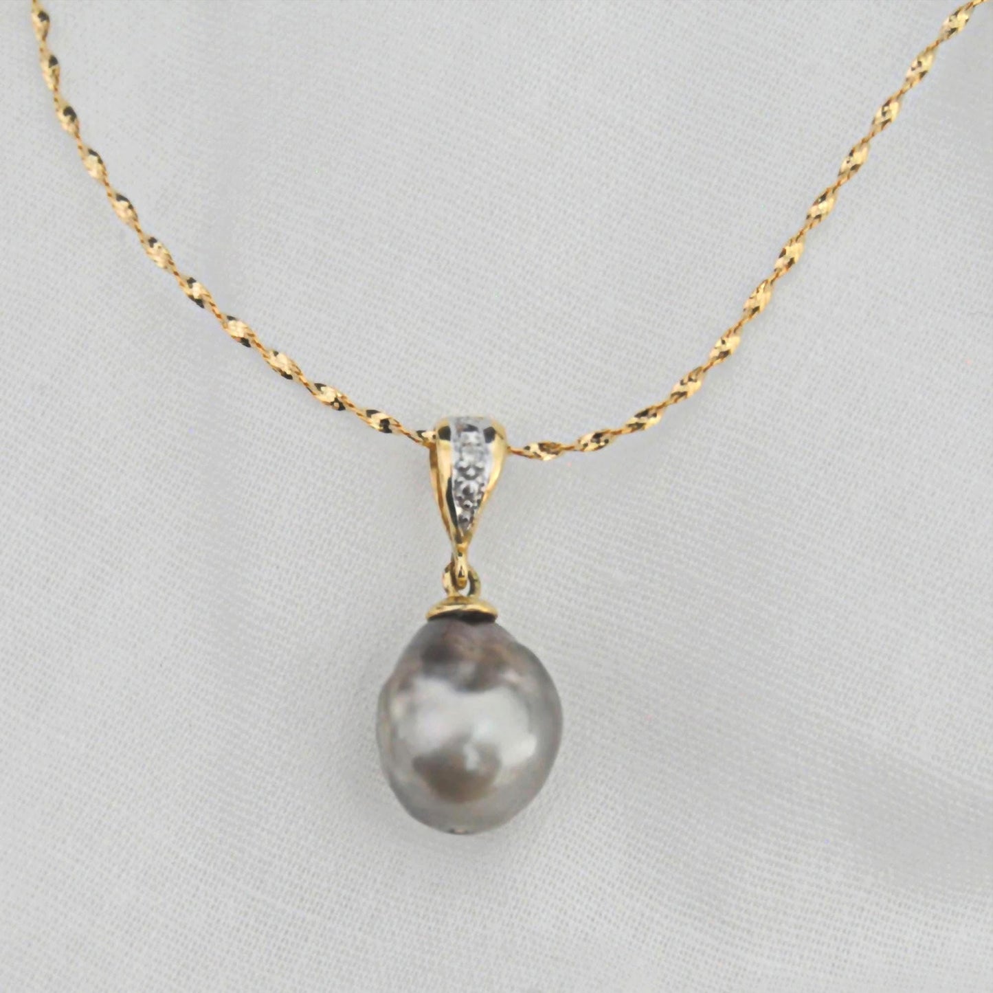 Ally - Baroque Tahitian Pearl Pendant with 14k Gold Diamond Accent