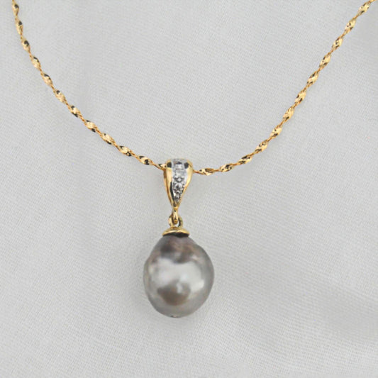 Ally - Baroque Tahitian Pearl Pendant with 14k Gold Diamond Accent
