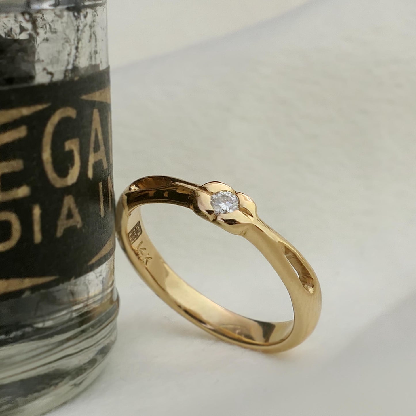 Aina - Moissanite engagement, stacking ring set in solid 14kt yellow gold. FREE SHIPPING within the US.