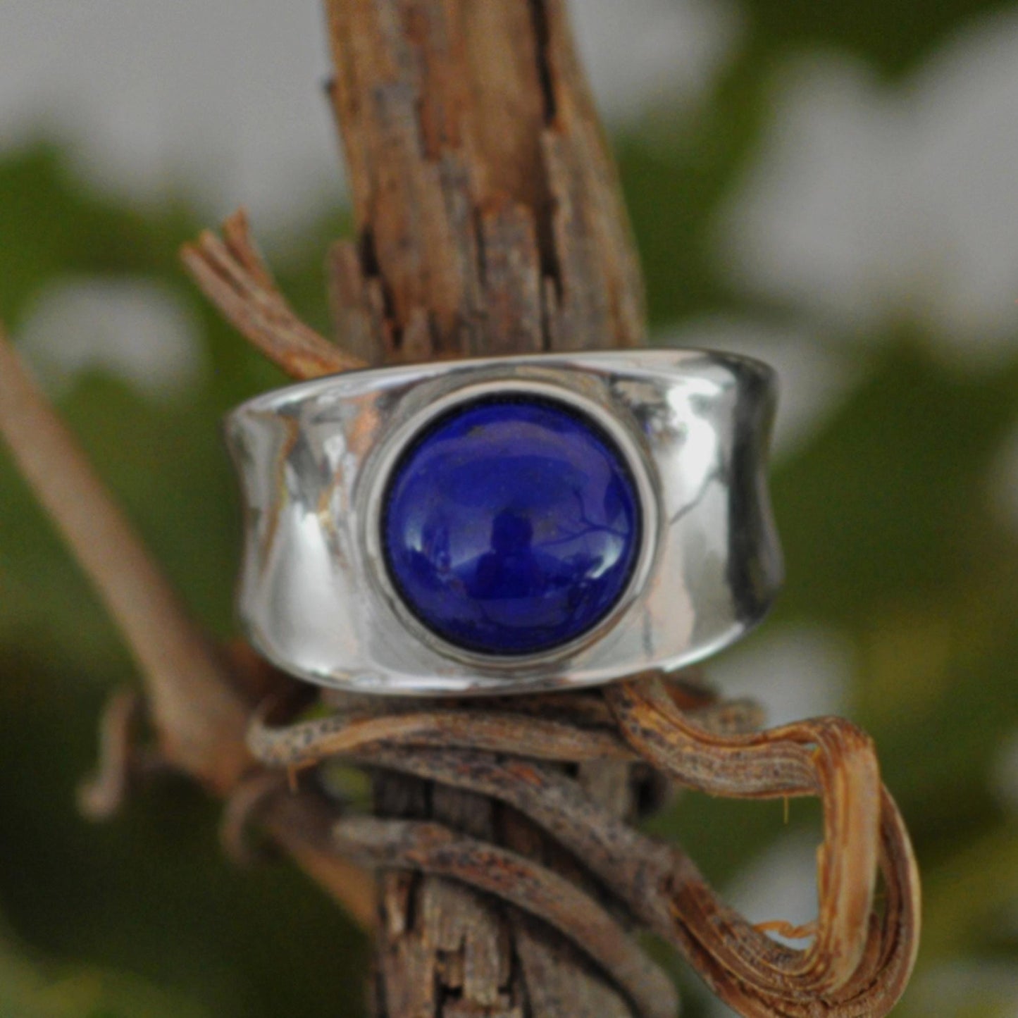 Hart - Contemporary Lapis Lazuli Wide Band Ring Set in Rhodium Plated Solid Sterling Silver. Perfect Gift for Him or Her!