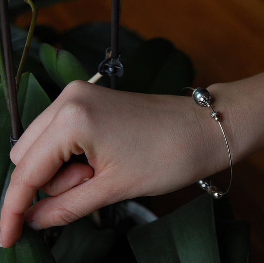 Jonina - Tahitian Pearl Bangle Bracelet, Argentium® Sterling Silver