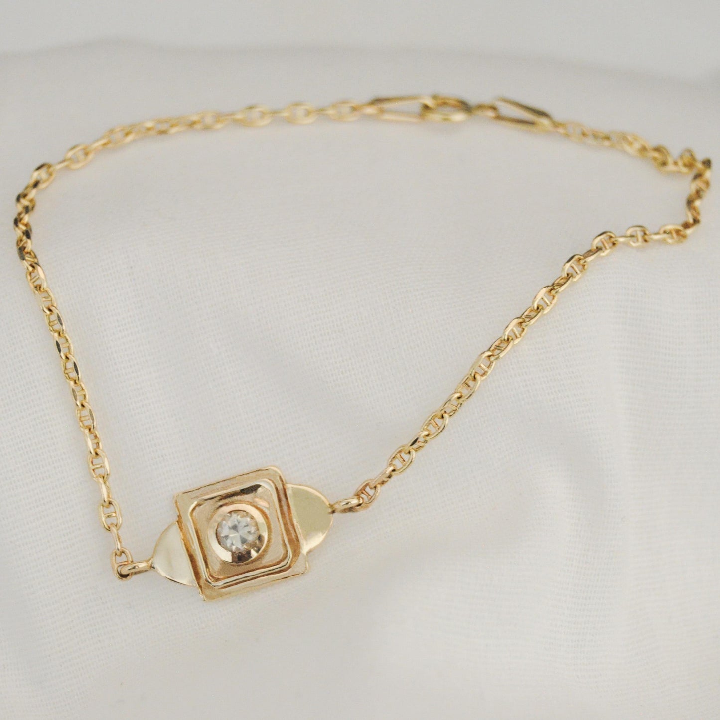 Charlotte - Luxurious 14kt Gold Bracelet Featuring Dazzling White Sapphire. 7" of Timeless Elegance!