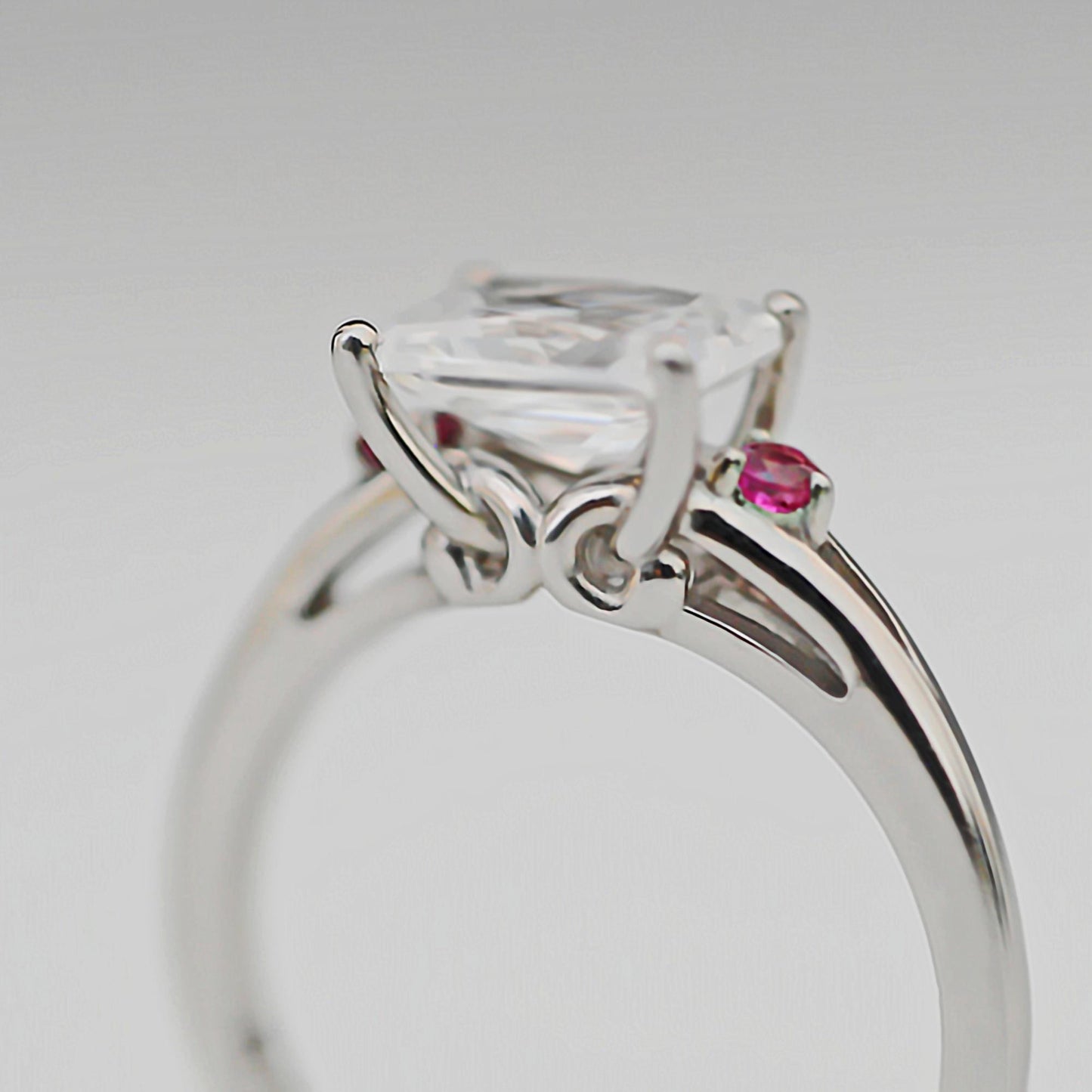 Calla - Elegant Diamond Substitute CZ, Emerald Cut Solitaire Engagement or Stacking Ring Set in Solid Sterling Silver. Free Shipping US.