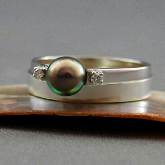 Alisa - Akoya Pearl Engagement Ring, 14kt White Gold, Diamond Accent, FREE SHIP US