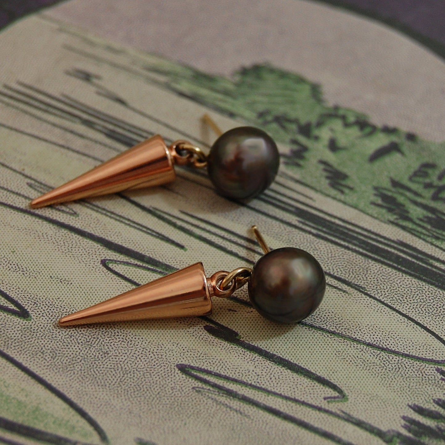 Valora - Freshwater Pearl Contemporary Drop Stud Earrings, FREE SHIPPING US