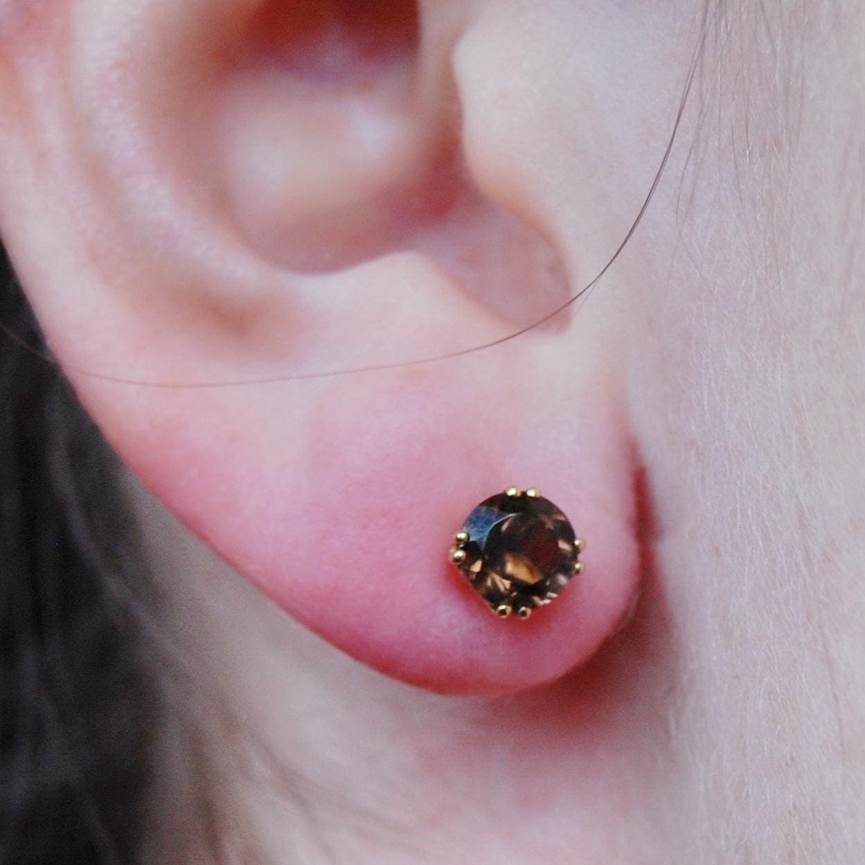 Cari - Smoky Quartz Stud Earrings Set in 14kt Gold, Scorpio Birthstone, FREE SHIPPING US