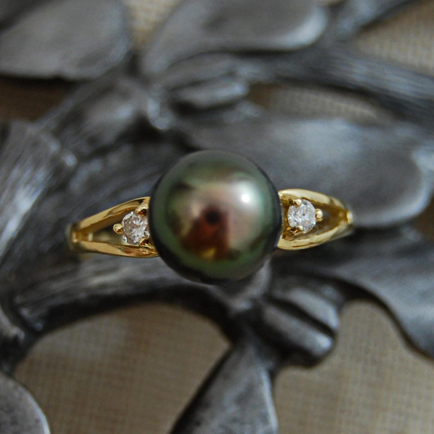 Arden - Engagement Ring, Tahitian Pearl with Diamond Accents, 14kt gold, FREE SHIPPING US