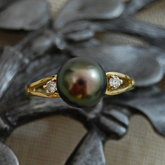 Arden - Engagement Ring, Tahitian Pearl with Diamond Accents, 14kt gold, FREE SHIPPING US