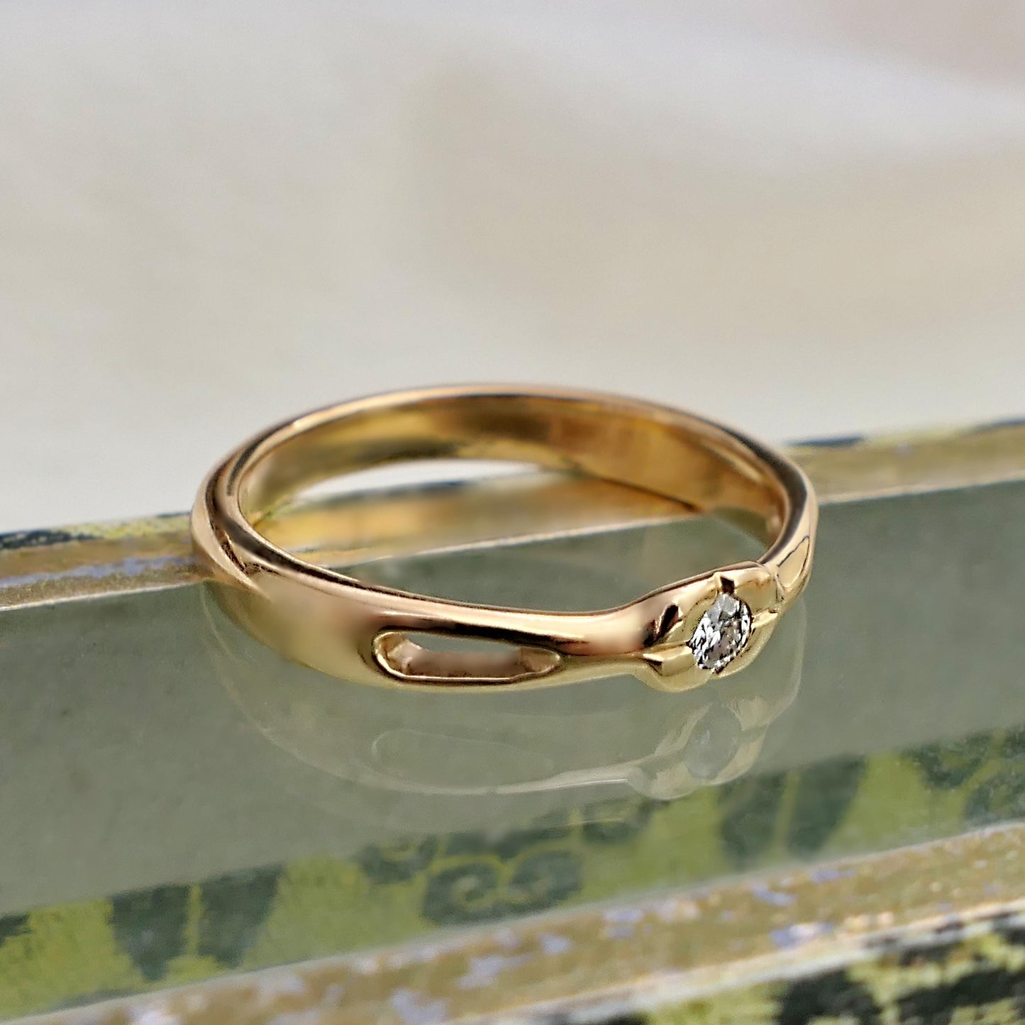 Aina - Moissanite engagement, stacking ring set in solid 14kt yellow gold. FREE SHIPPING within the US.