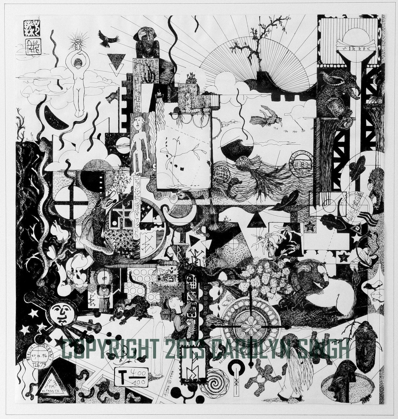 Messages - Giclee Art Print, ink drawing, black and white art, FREE SHIPPING US