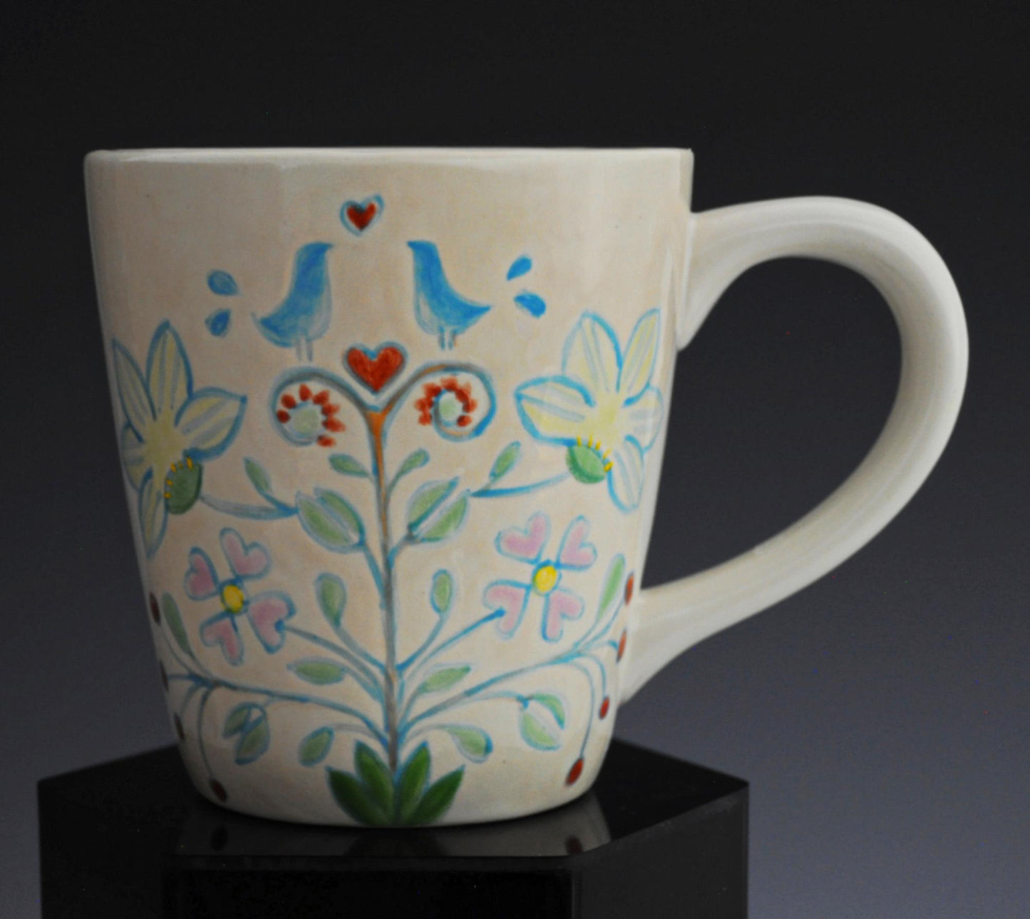 Love Birds - Unique Coffee Mug, hand painted mug, tea mug, FREE SHIPPING within the US.