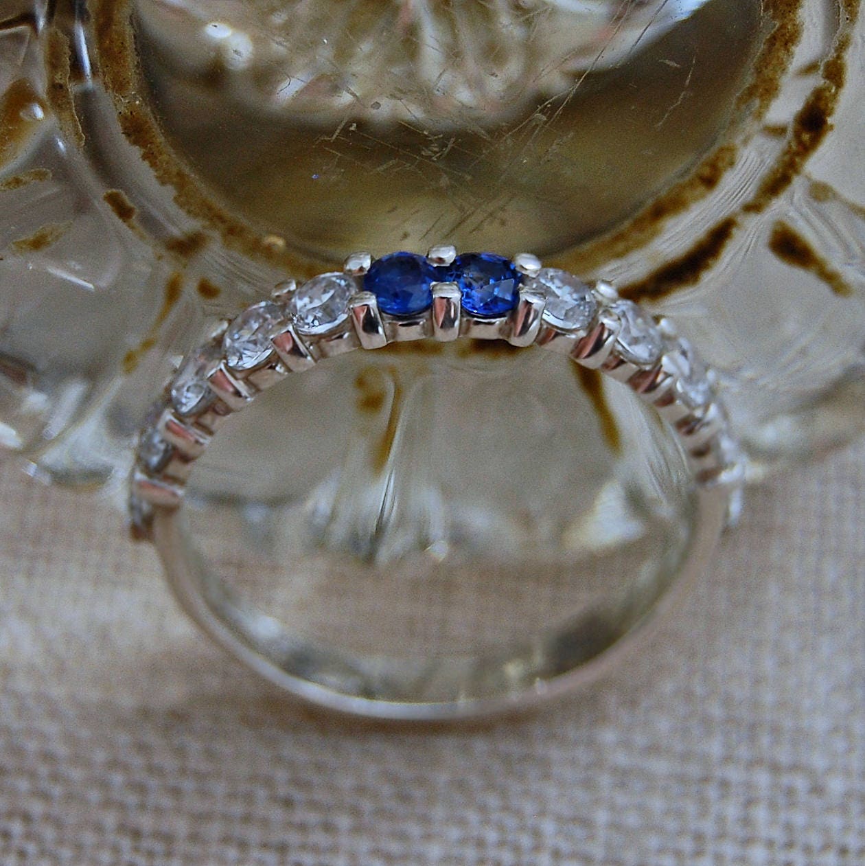 Amy - Gemstone Engagement or Wedding Ring, Sapphire and CZ band, FREE Shipping US