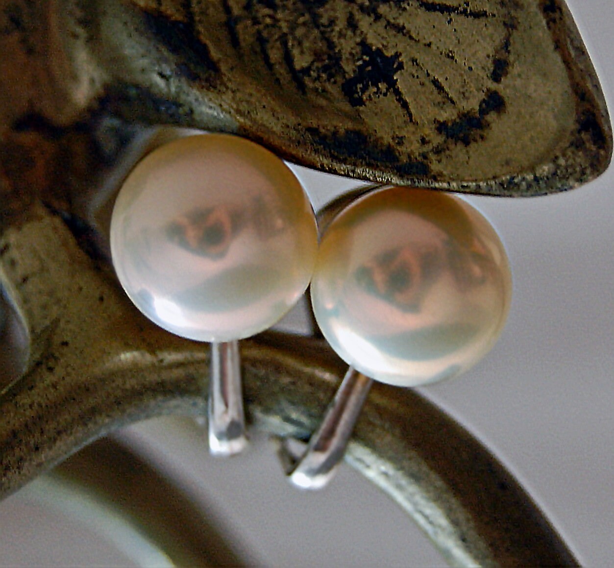 Rebecca - Striking Natural Freshwater Pearl Stud Earrings Set in Solid Sterling Silver Omega Mountings, FREE SHIPPING US
