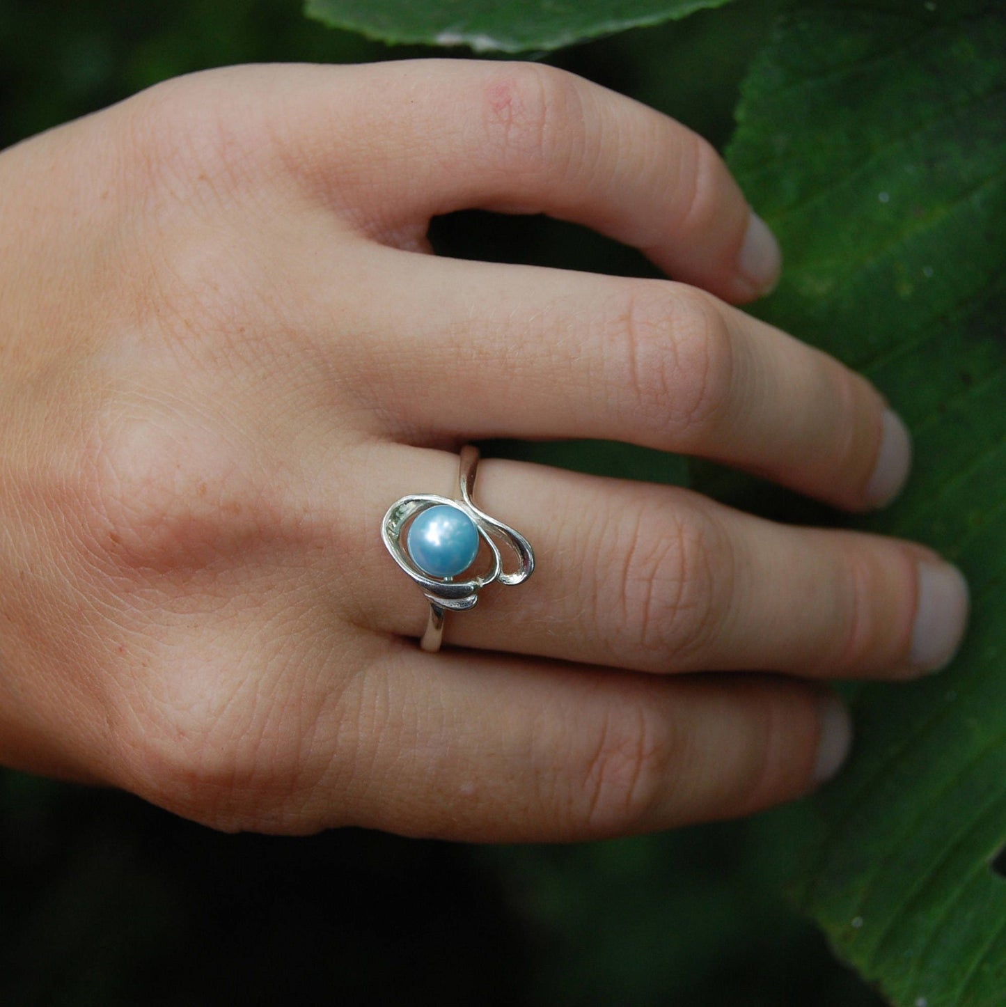 Fauna -  Freshwater Pearl Solitaire Ring Set in Solid Sterling Silver. FREE SHIPPING US