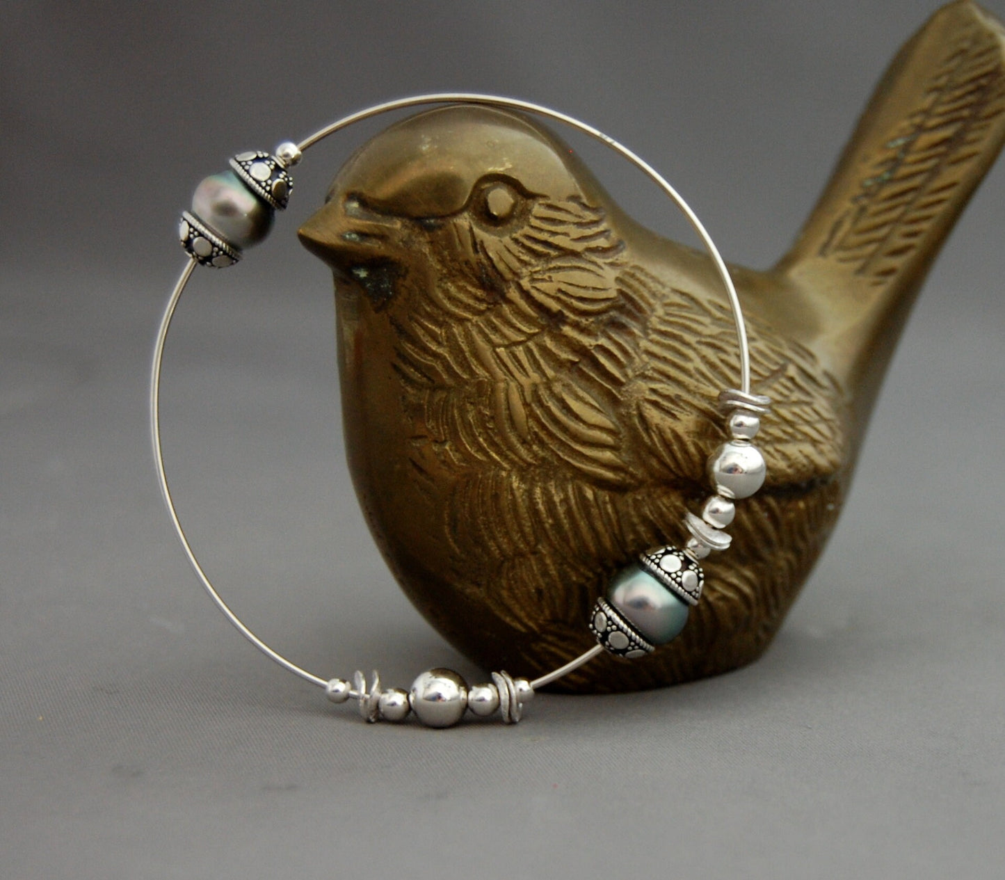 Jonina - Tahitian Pearl Bangle Bracelet, Argentium® Sterling Silver