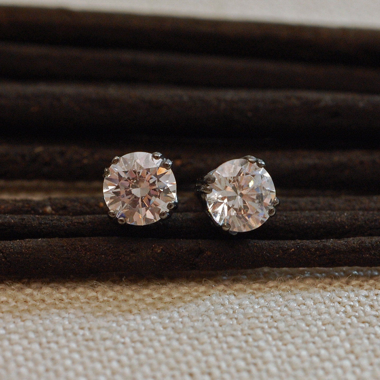 Athena - CZ Black Rhodium Plated Sterling Silver Stud Earrings. Free Shipping within US.